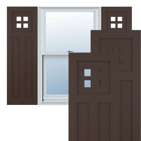 EKENA MILLWORK True Fit PVC San Antonio Mission Style Fixed Mount Shutters, Raisin Brown, 15"W x 58"H TFP001ST15X058TB